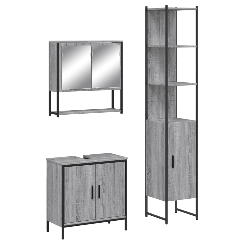 3 Piece Bathroom Furniture Set Grey Sonoma Engineered Wood