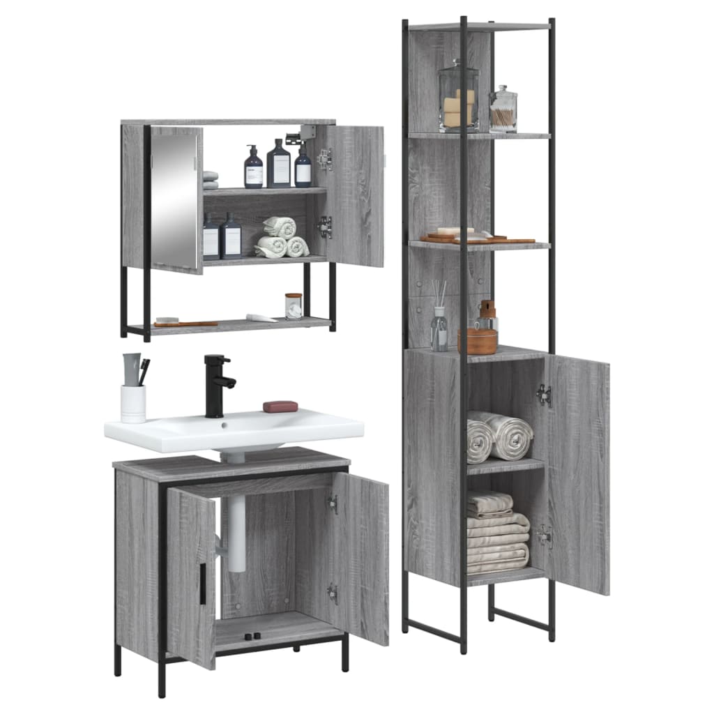 3 Piece Bathroom Furniture Set Grey Sonoma Engineered Wood