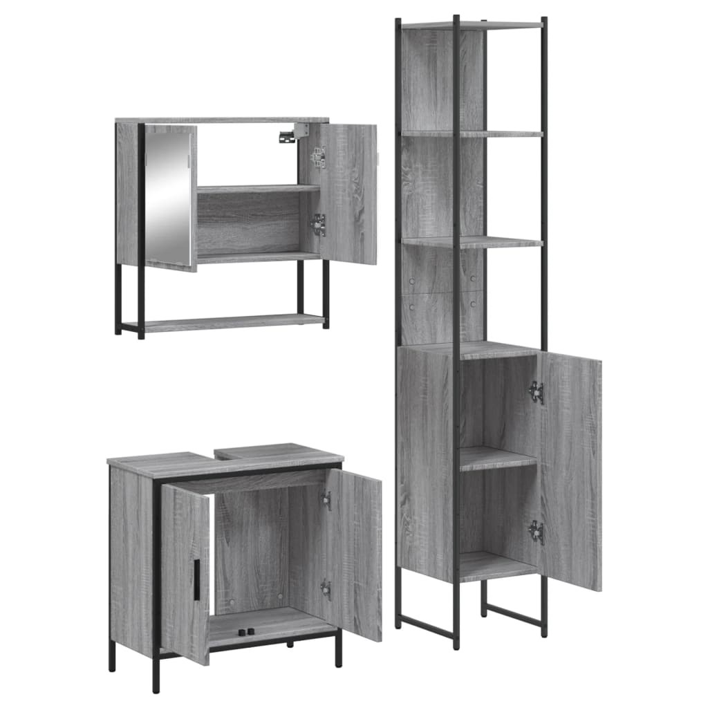 3 Piece Bathroom Furniture Set Grey Sonoma Engineered Wood