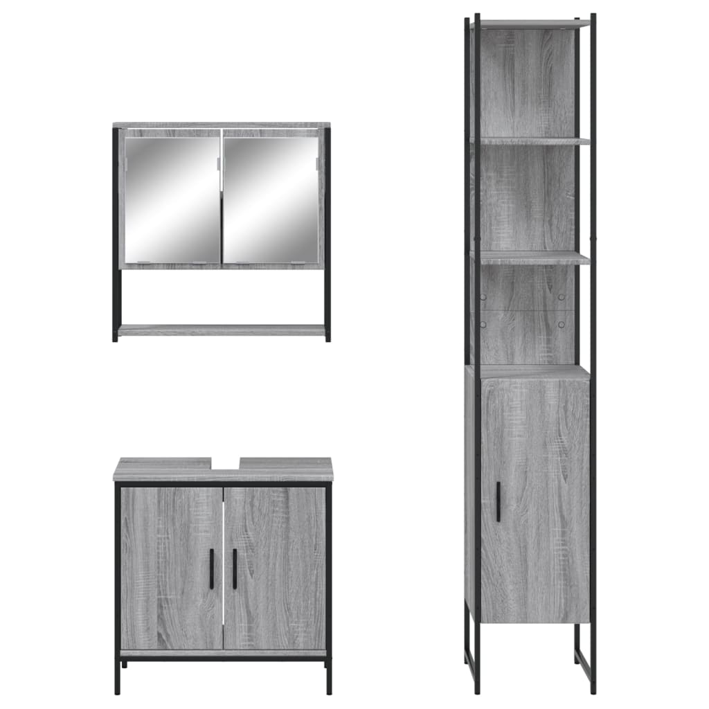 3 Piece Bathroom Furniture Set Grey Sonoma Engineered Wood