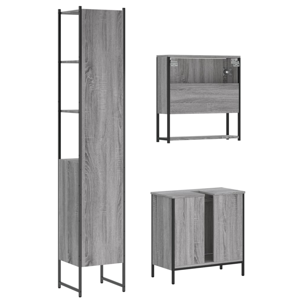 3 Piece Bathroom Furniture Set Grey Sonoma Engineered Wood