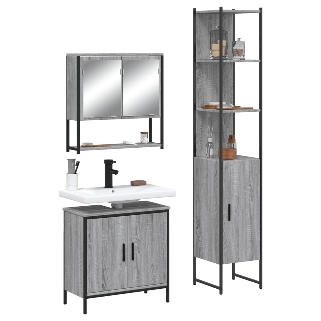 3 Piece Bathroom Furniture Set Grey Sonoma Engineered Wood