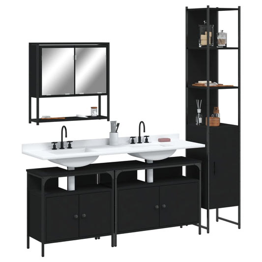 4 Piece Bathroom Furniture Set Black Engineered Wood