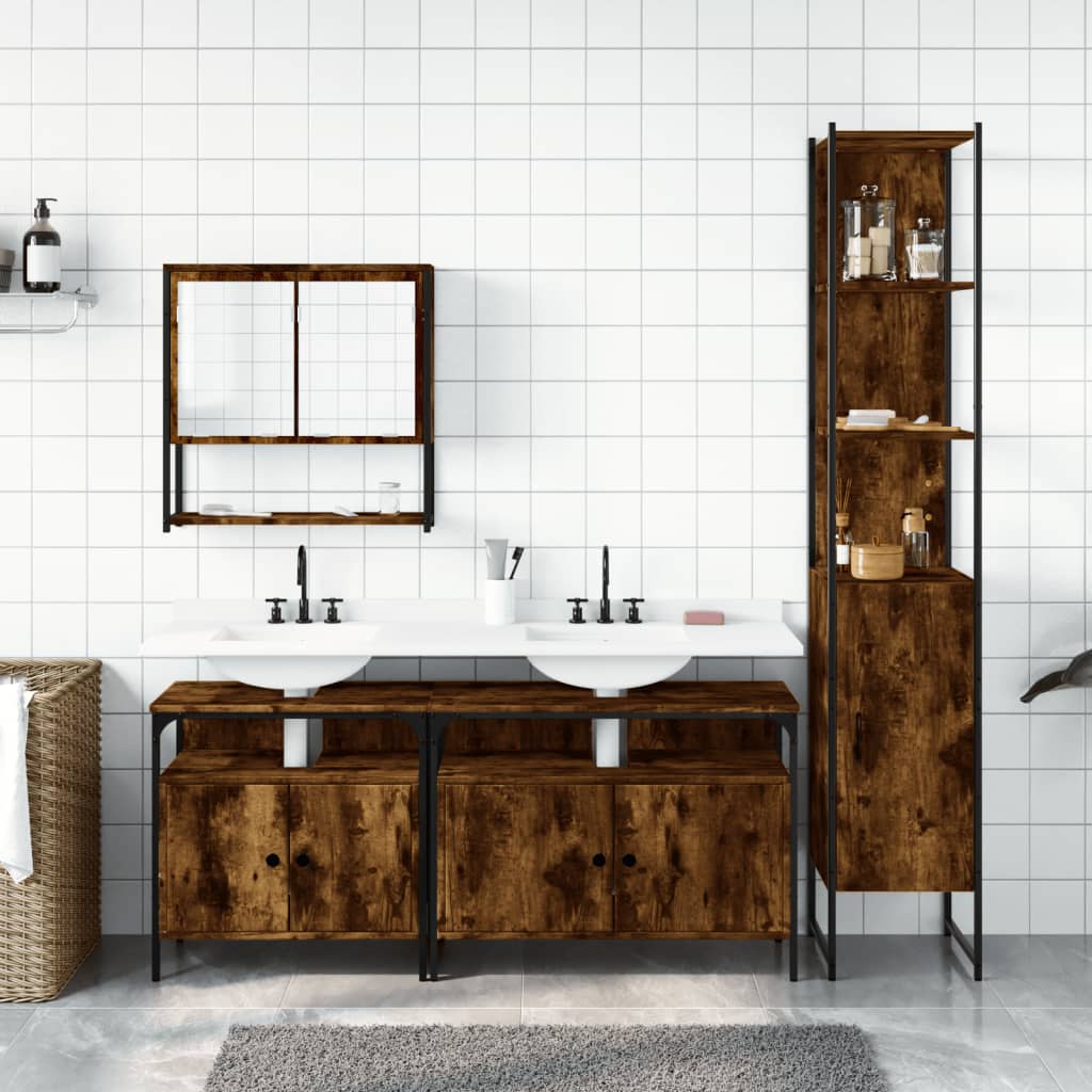 4 Piece Bathroom Furniture Set Smoked Oak Engineered Wood