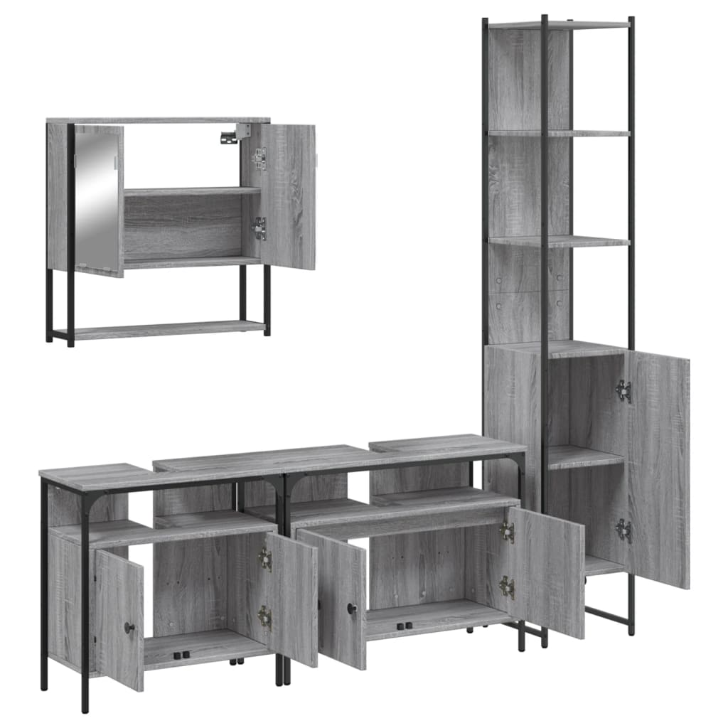 4 Piece Bathroom Furniture Set Grey Sonoma Engineered Wood