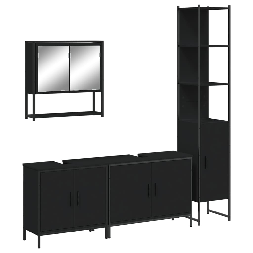 4 Piece Bathroom Furniture Set Black Engineered Wood