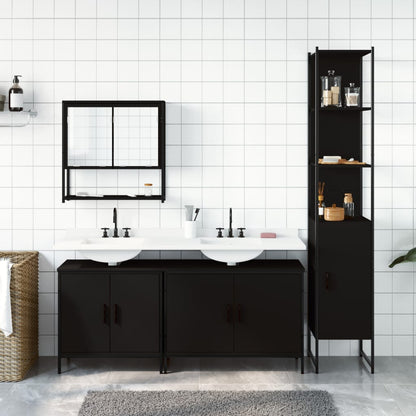 4 Piece Bathroom Furniture Set Black Engineered Wood