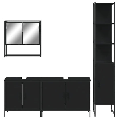 4 Piece Bathroom Furniture Set Black Engineered Wood