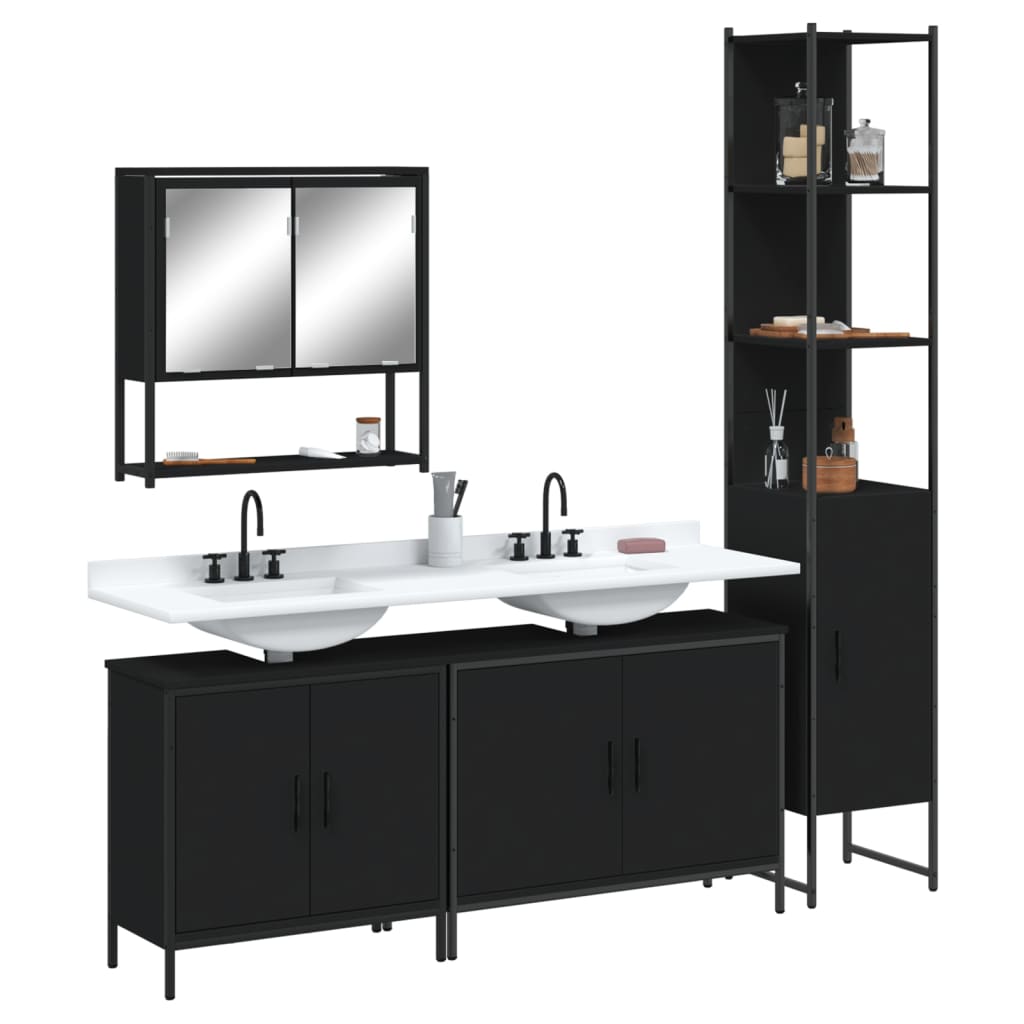 4 Piece Bathroom Furniture Set Black Engineered Wood