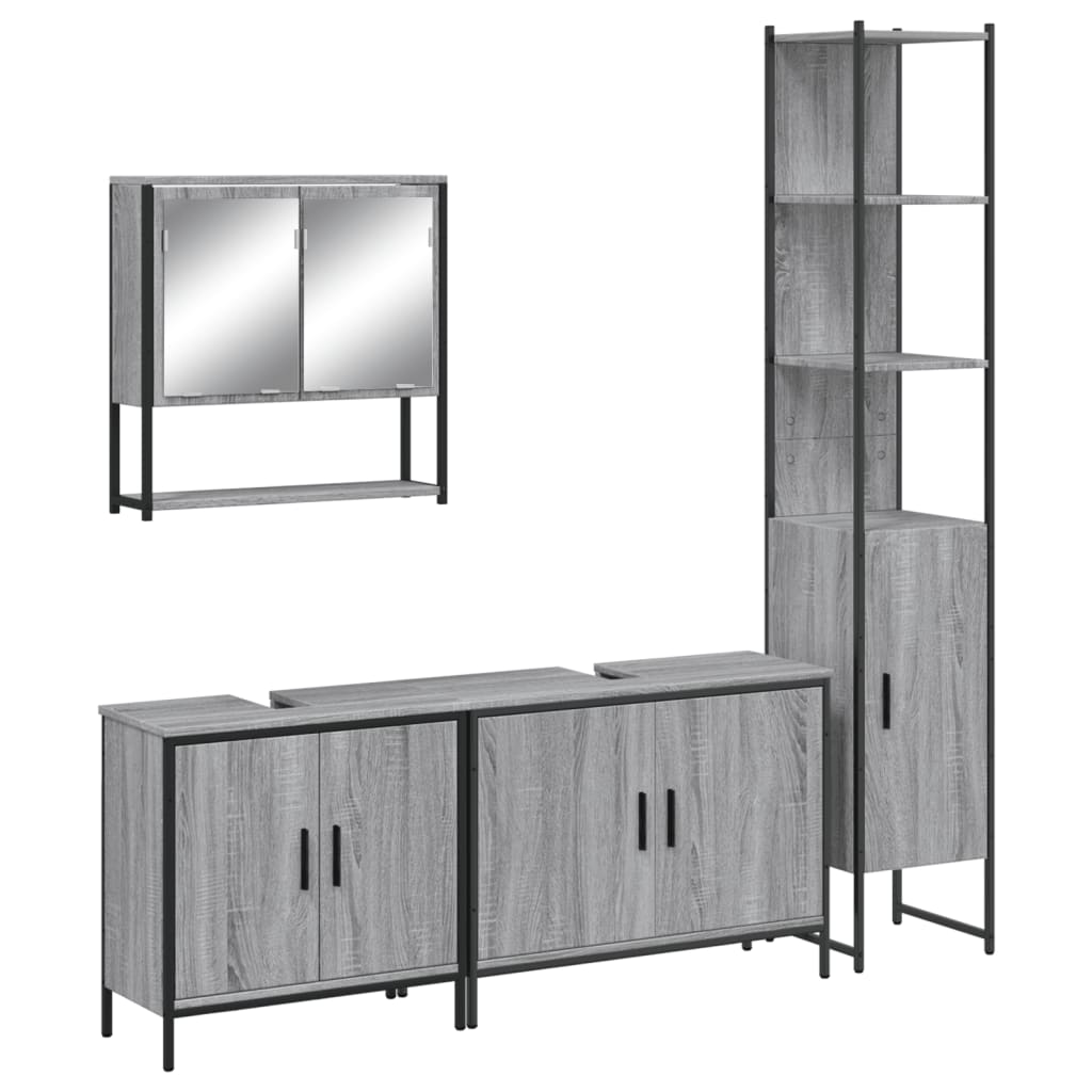 4 Piece Bathroom Furniture Set Grey Sonoma Engineered Wood