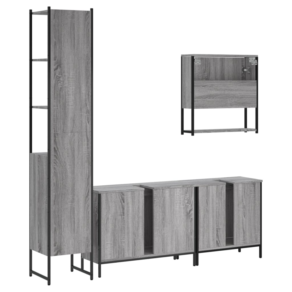 4 Piece Bathroom Furniture Set Grey Sonoma Engineered Wood