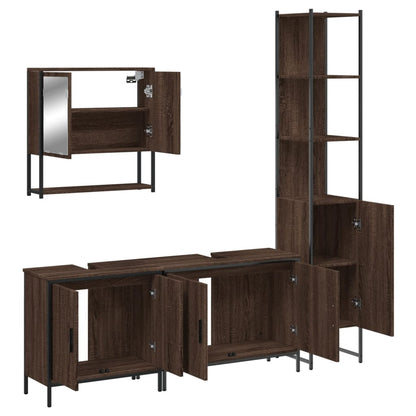 4 Piece Bathroom Furniture Set Brown Oak Engineered Wood