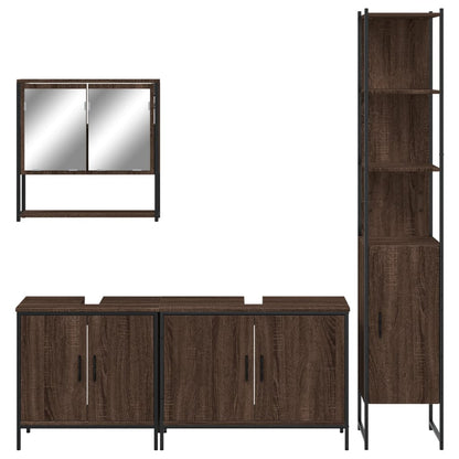 4 Piece Bathroom Furniture Set Brown Oak Engineered Wood