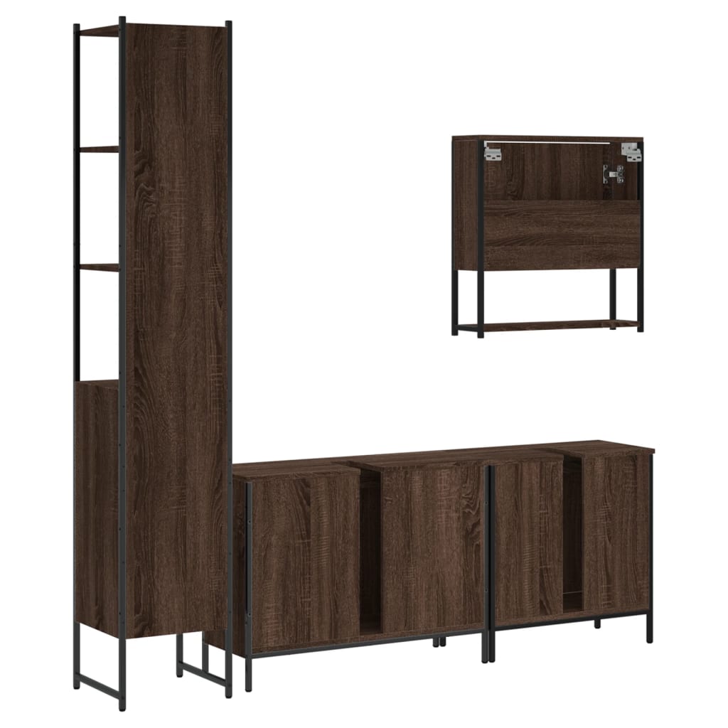 4 Piece Bathroom Furniture Set Brown Oak Engineered Wood