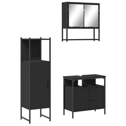 3 Piece Bathroom Furniture Set Black Engineered Wood