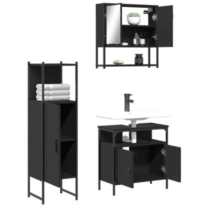 3 Piece Bathroom Furniture Set Black Engineered Wood