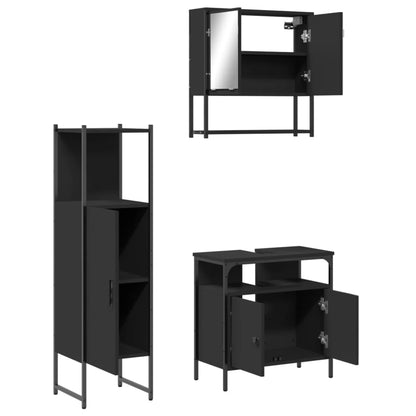 3 Piece Bathroom Furniture Set Black Engineered Wood