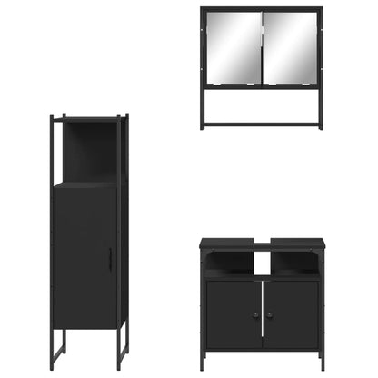 3 Piece Bathroom Furniture Set Black Engineered Wood