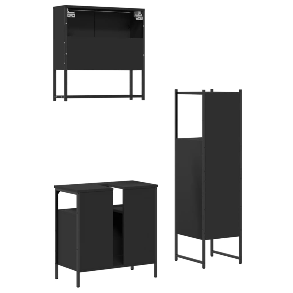 3 Piece Bathroom Furniture Set Black Engineered Wood