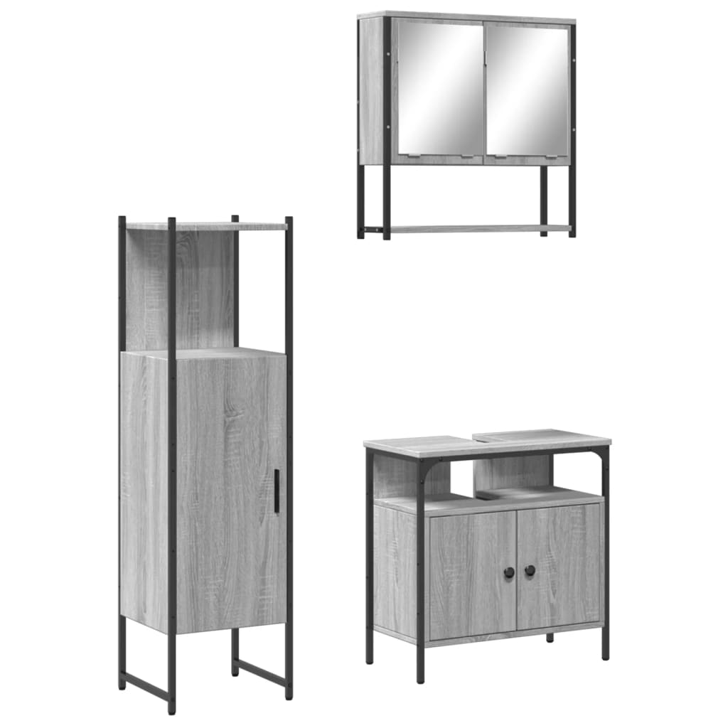 3 Piece Bathroom Furniture Set Grey Sonoma Engineered Wood