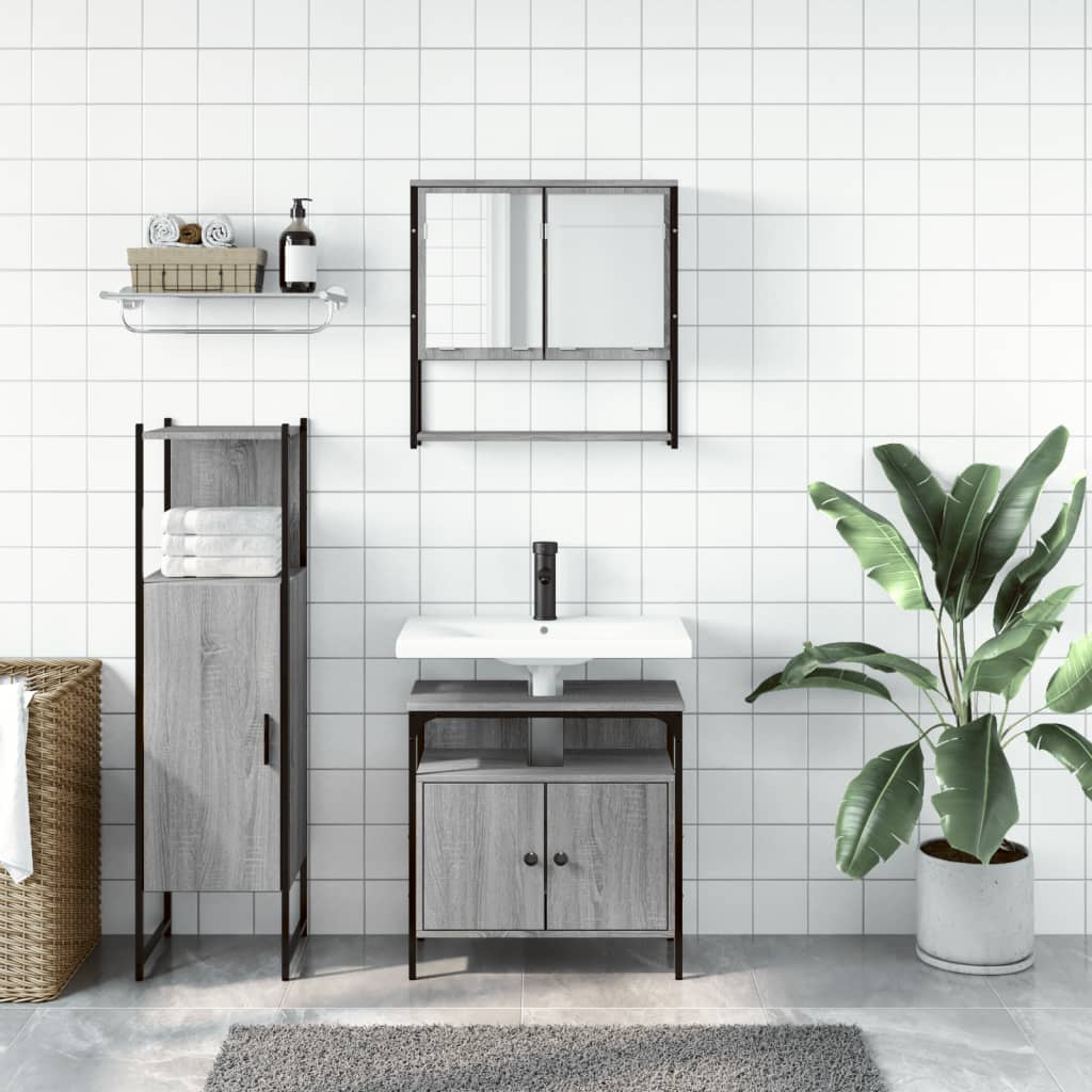 3 Piece Bathroom Furniture Set Grey Sonoma Engineered Wood