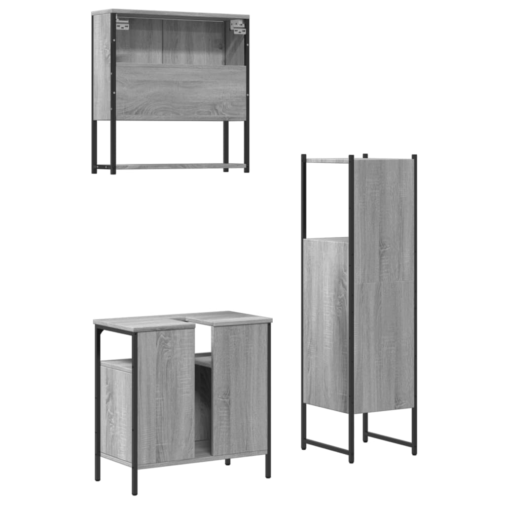 3 Piece Bathroom Furniture Set Grey Sonoma Engineered Wood