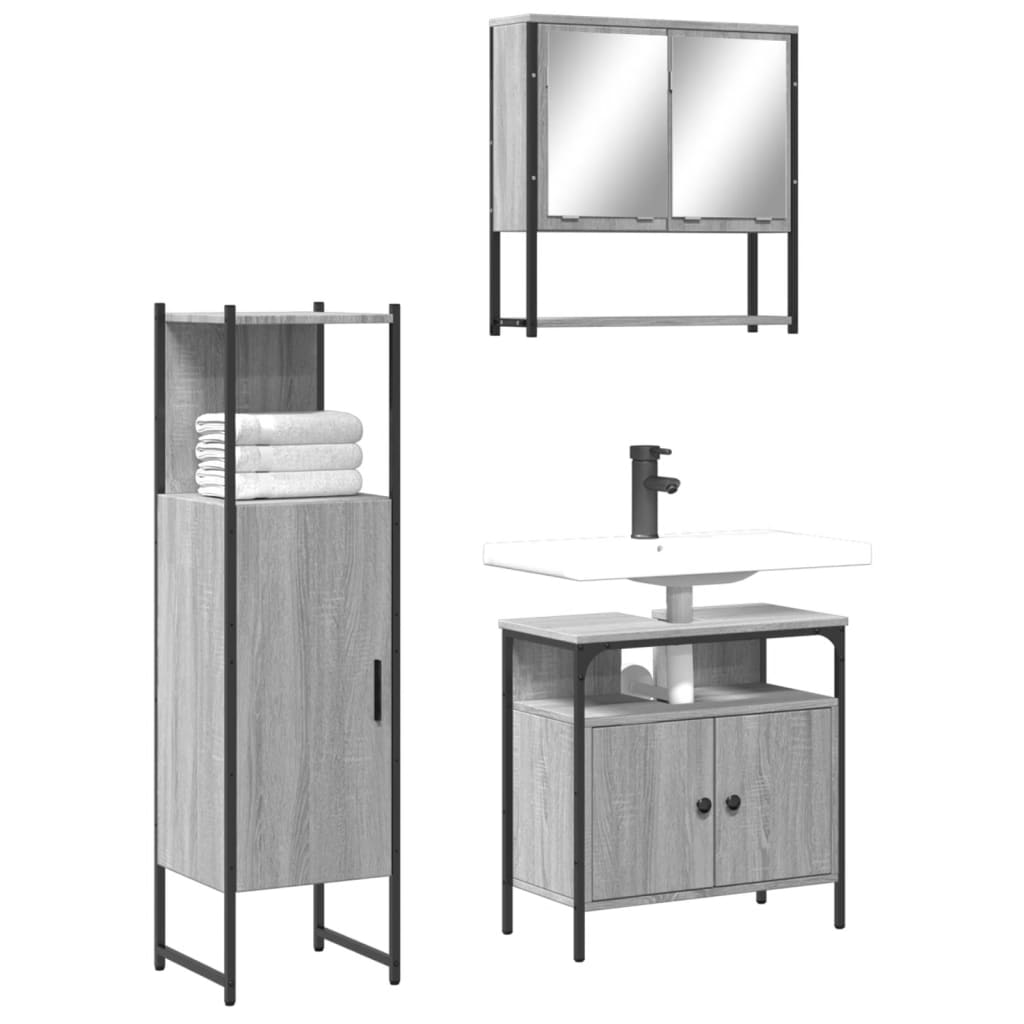 3 Piece Bathroom Furniture Set Grey Sonoma Engineered Wood