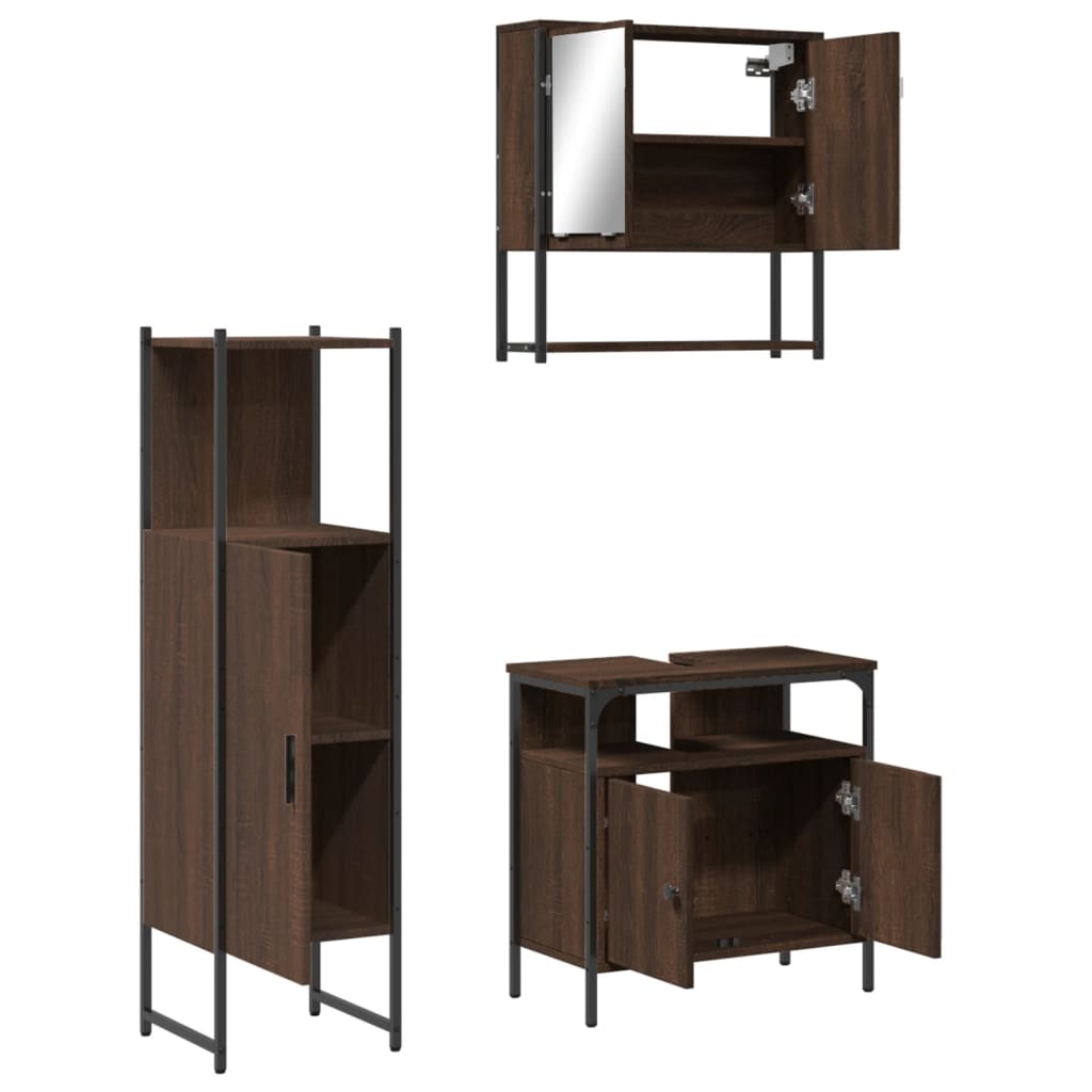 3 Piece Bathroom Furniture Set Brown Oak Engineered Wood