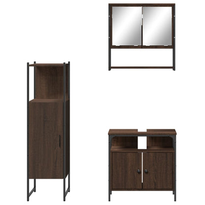 3 Piece Bathroom Furniture Set Brown Oak Engineered Wood