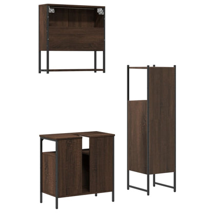 3 Piece Bathroom Furniture Set Brown Oak Engineered Wood