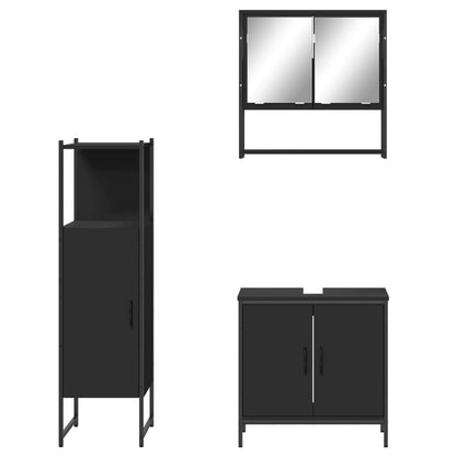 3 Piece Bathroom Furniture Set Black Engineered Wood