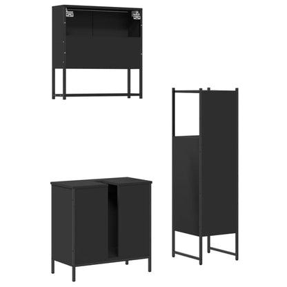 3 Piece Bathroom Furniture Set Black Engineered Wood