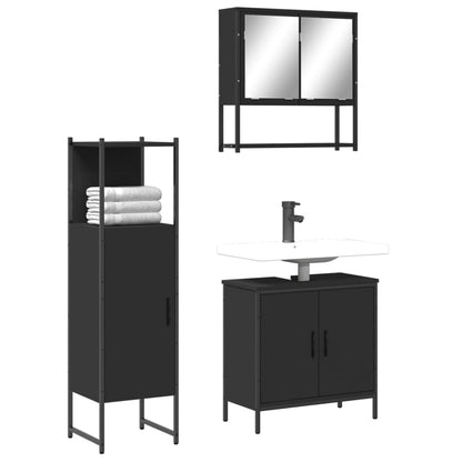 3 Piece Bathroom Furniture Set Black Engineered Wood