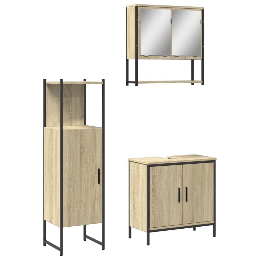 3 Piece Bathroom Furniture Set Sonoma Oak Engineered Wood