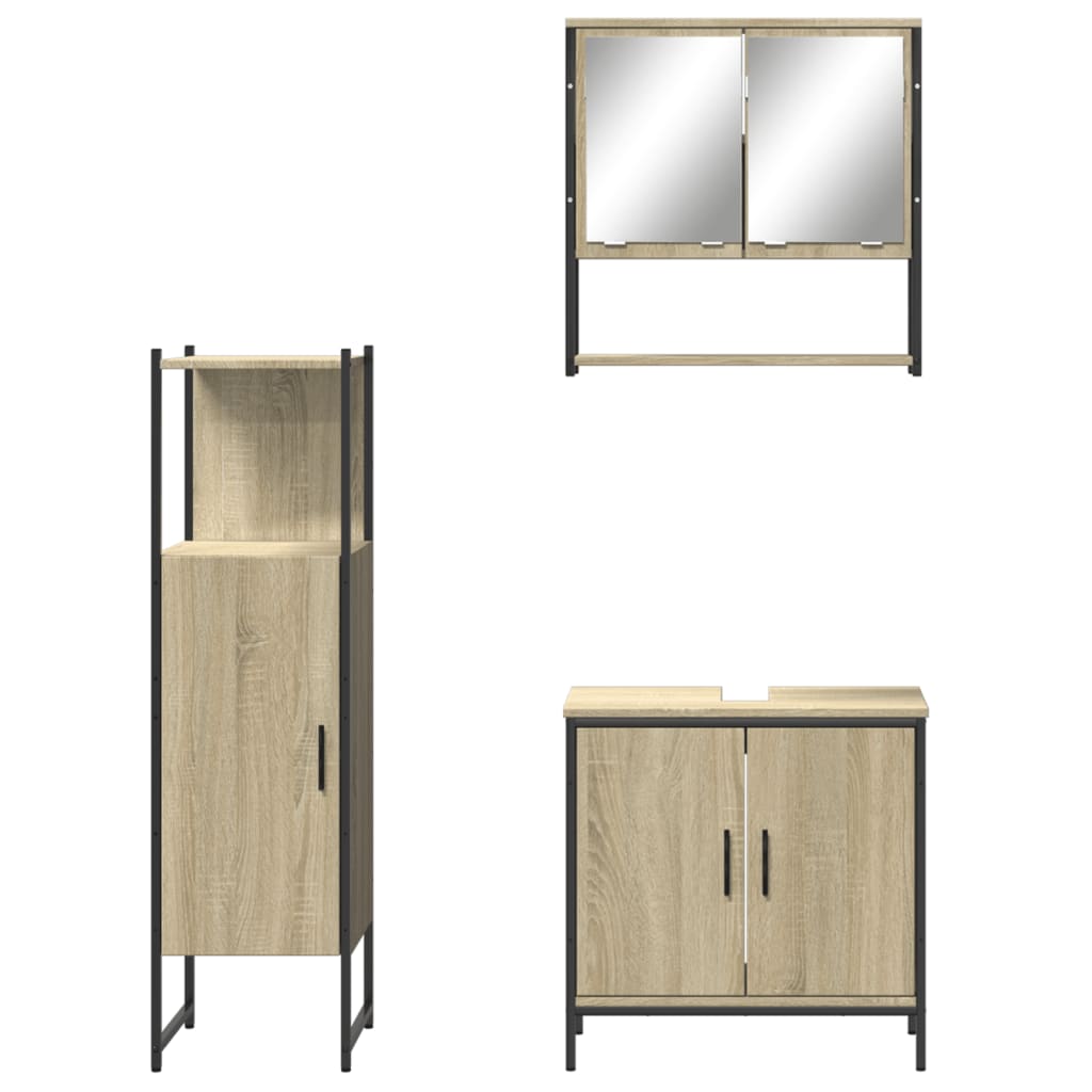 3 Piece Bathroom Furniture Set Sonoma Oak Engineered Wood