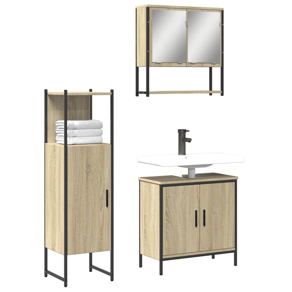 3 Piece Bathroom Furniture Set Sonoma Oak Engineered Wood