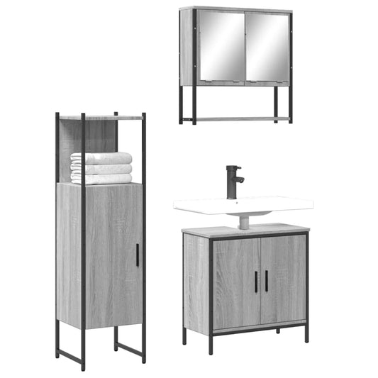 3 Piece Bathroom Furniture Set Grey Sonoma Engineered Wood