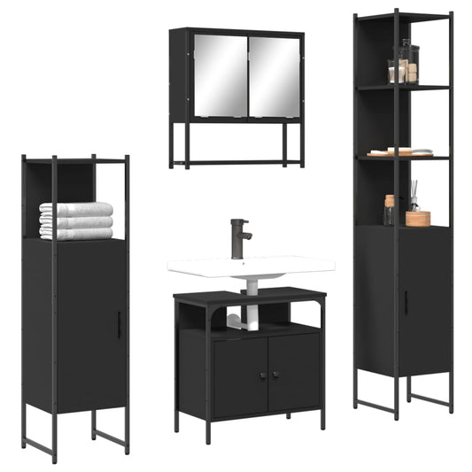 4 Piece Bathroom Furniture Set Black Engineered Wood