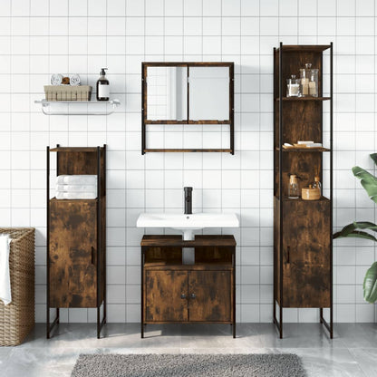 4 Piece Bathroom Furniture Set Smoked Oak Engineered Wood