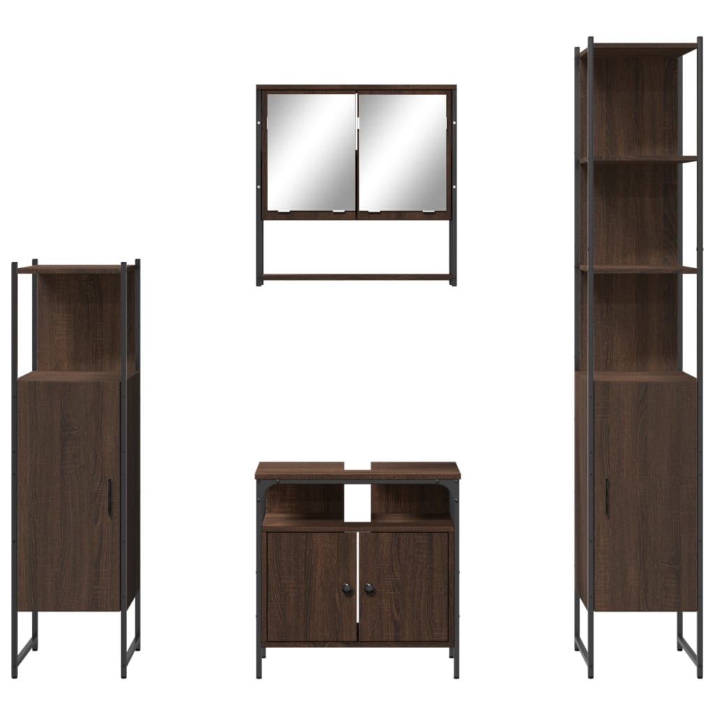 4 Piece Bathroom Furniture Set Brown Oak Engineered Wood