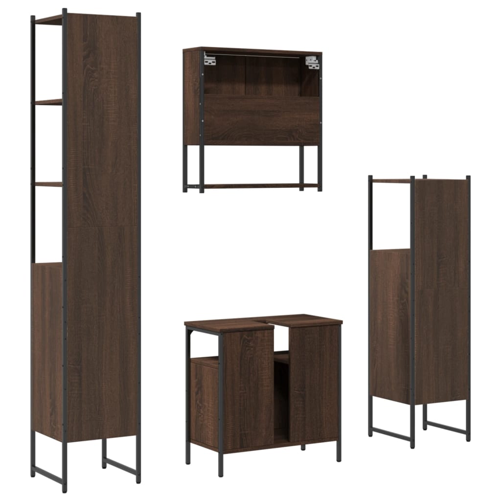 4 Piece Bathroom Furniture Set Brown Oak Engineered Wood