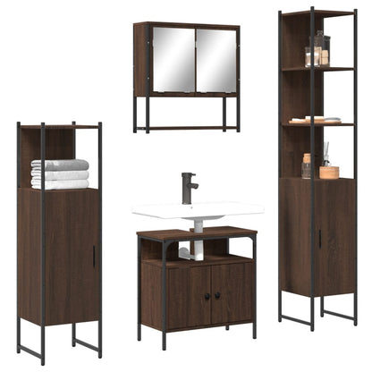 4 Piece Bathroom Furniture Set Brown Oak Engineered Wood