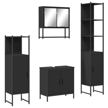 4 Piece Bathroom Furniture Set Black Engineered Wood