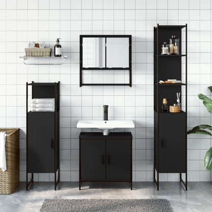 4 Piece Bathroom Furniture Set Black Engineered Wood