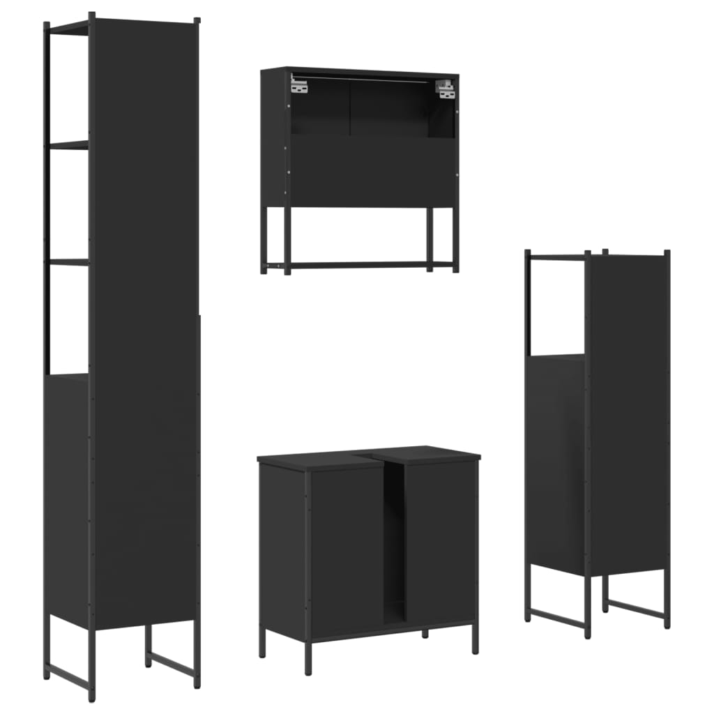 4 Piece Bathroom Furniture Set Black Engineered Wood