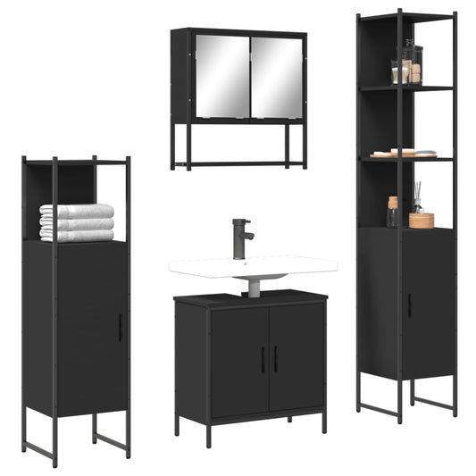 4 Piece Bathroom Furniture Set Black Engineered Wood