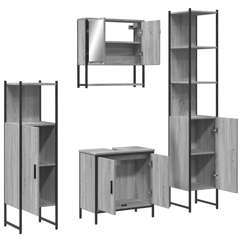 4 Piece Bathroom Furniture Set Grey Sonoma Engineered Wood