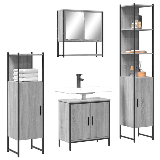 4 Piece Bathroom Furniture Set Grey Sonoma Engineered Wood