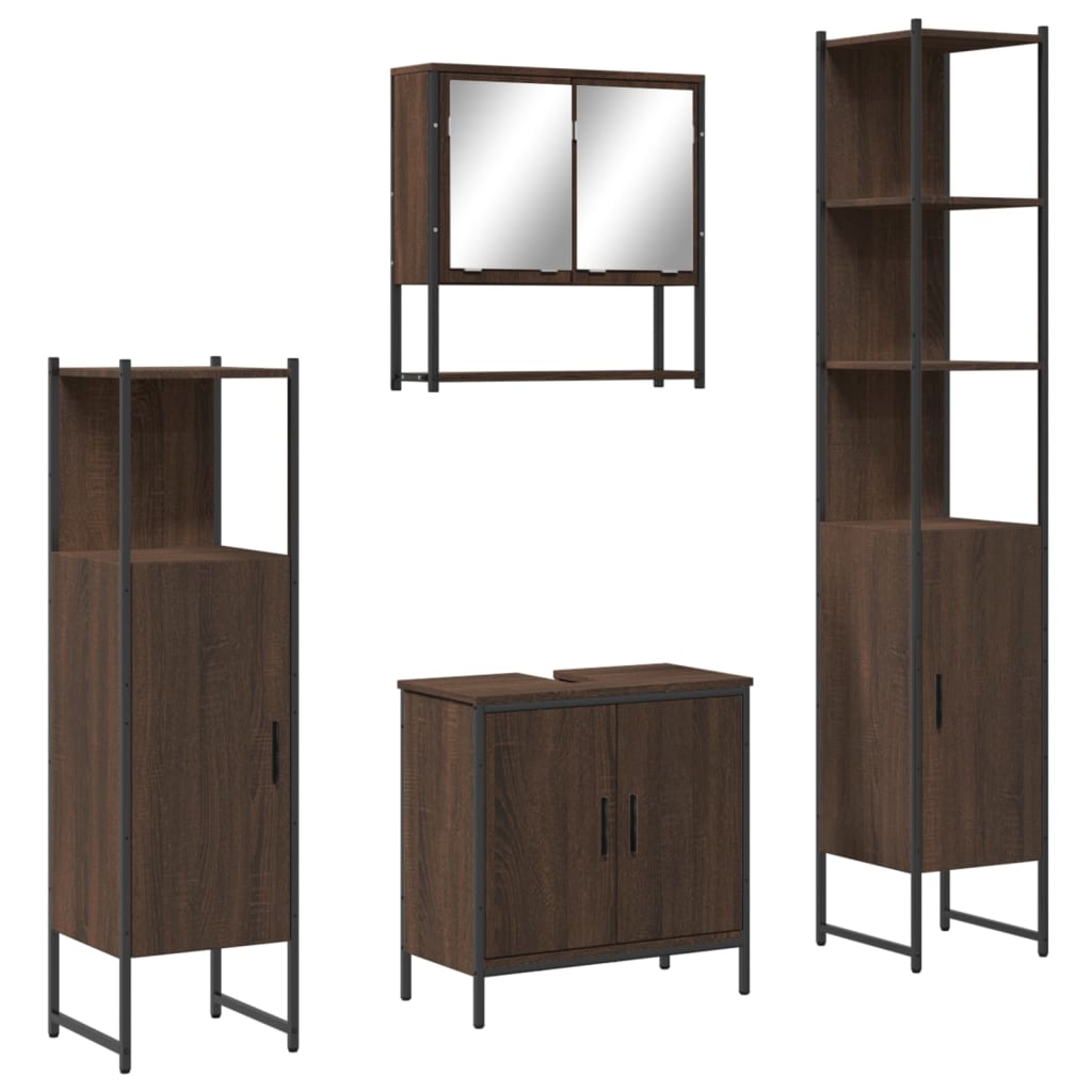 4 Piece Bathroom Furniture Set Brown Oak Engineered Wood