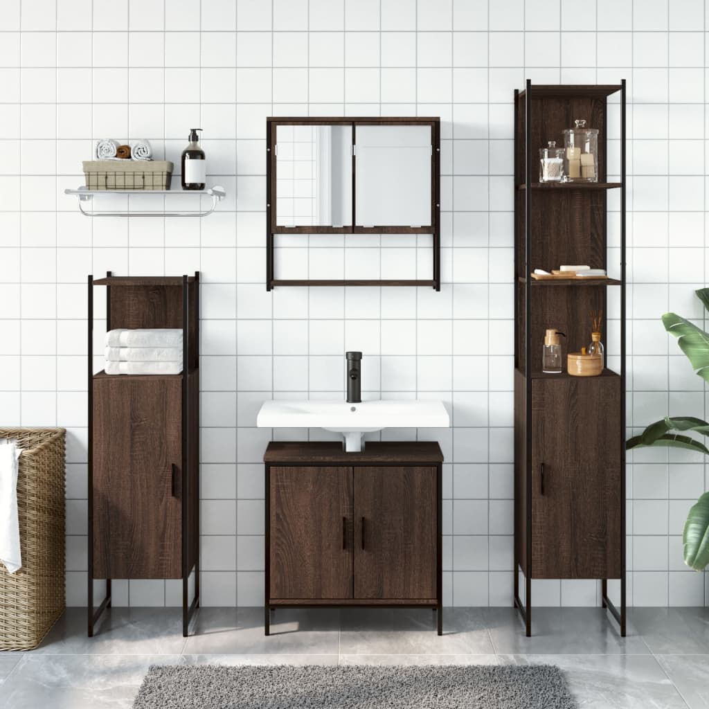 4 Piece Bathroom Furniture Set Brown Oak Engineered Wood